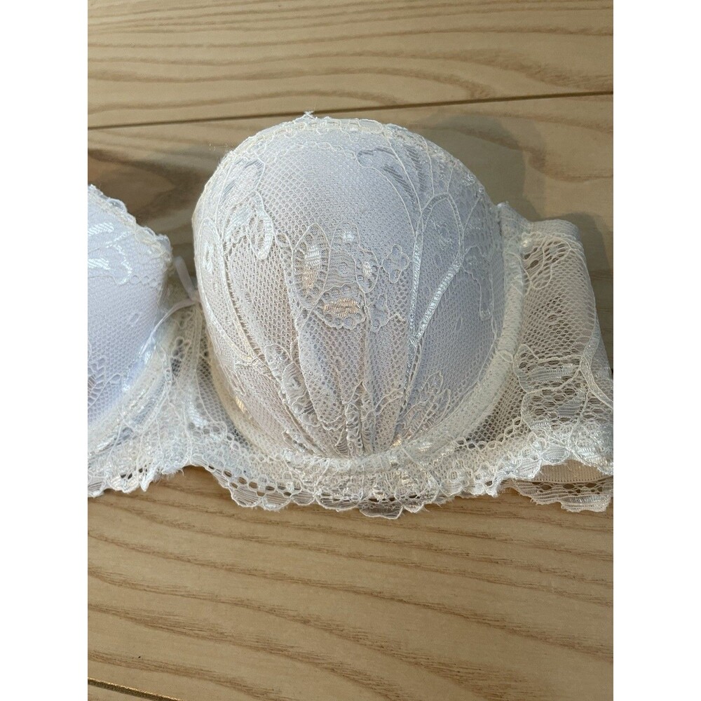 White Lace Strapless Underwire Padded Womens Bra Size 32A - Picture 3 of 5